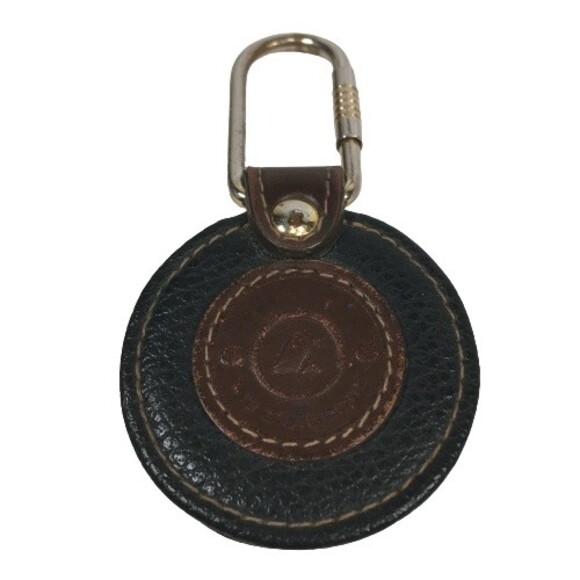 Liz Claiborne Logo Keychain Keyring Purse Fob Black Pebbled Brown Leather #70272 - Picture 1 of 7